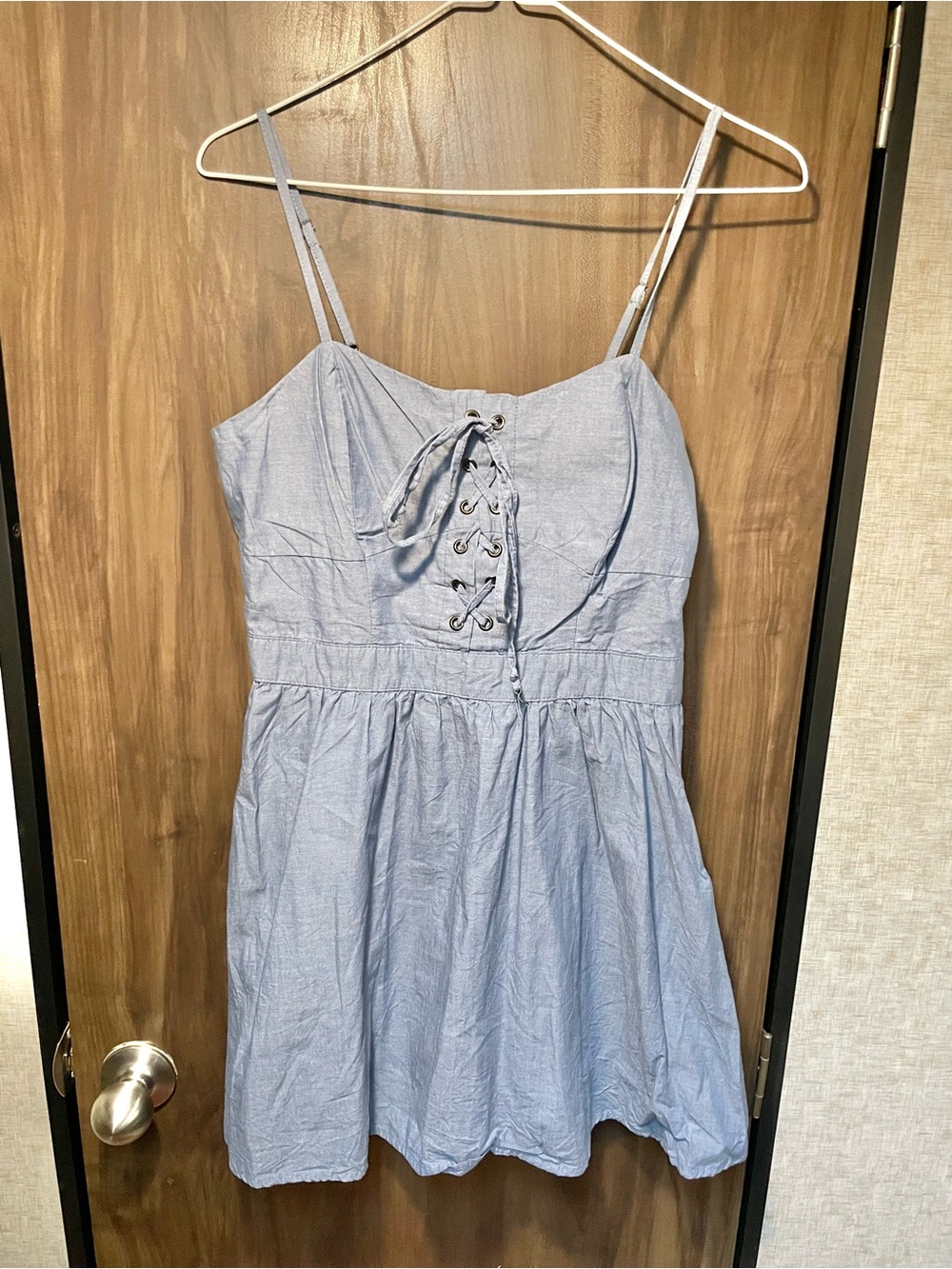 No Boundaries Blue Chambray Spaghetti Strap Dress